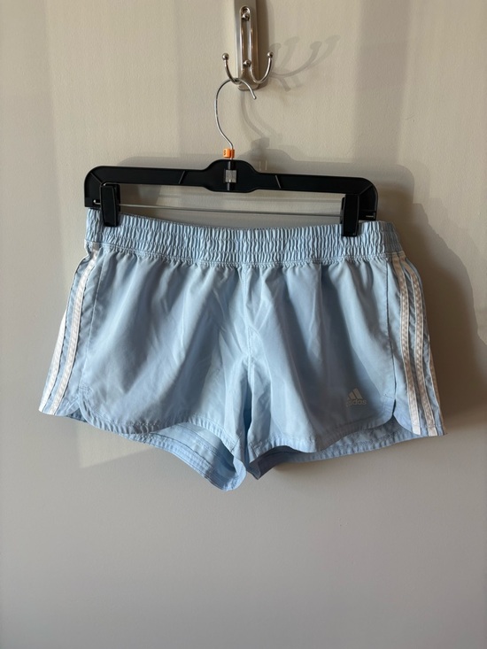 adidas Pants - adidas Pale Blue Women's Athletic Shorts with White Stripes